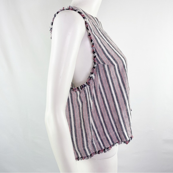 Bella Dahl White, Red & BLue Striped Sleeveless Boxy Crop Top Size M Linen - Picture 4 of 8